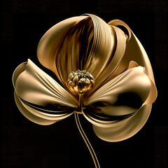 golden flower on dark background. Natural botany floral. Design of realistic, voluminous, metal, gold. Generative AI