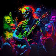 Obraz na płótnie Canvas Zombie with guitar during concert. Generative AI.