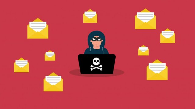Hacker and email icon motion animation.flat design
