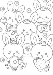 Happy Chinese New Year Rabbit Coloring for Kids and Adult