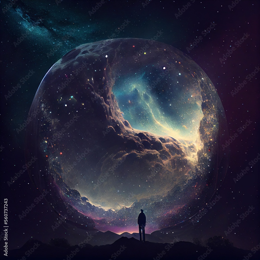 Wall mural a man stand in front of the universe generative ai