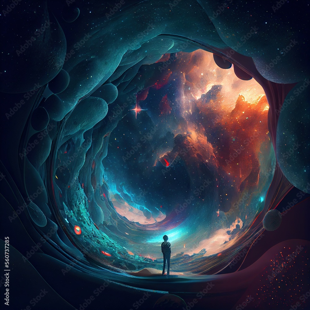 Wall mural a man stand in front of the universe generative ai