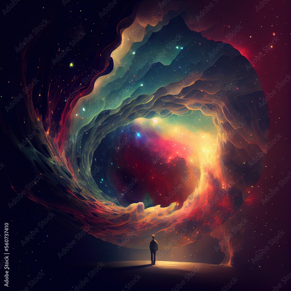 Wall mural a man stand in front of the universe generative ai