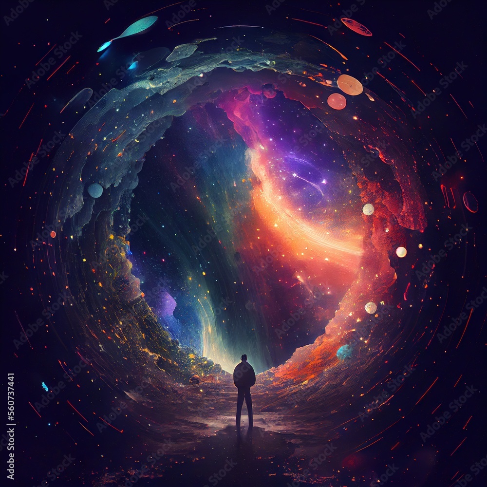 Wall mural a man stand in front of the universe generative ai