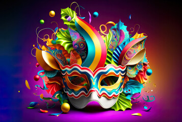 bright carnival mask in the colors of the brazilian flag, the concept of the festival and entertainment