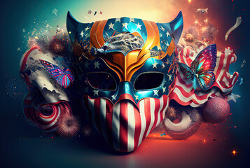 bright carnival mask, accessory for the festival on a colorful juicy background