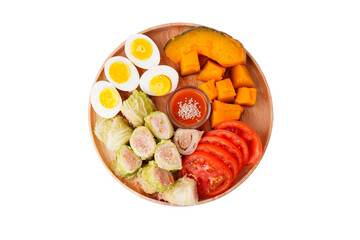 Healthy food Cabbage rolls stuffed with ground pork in a wooden