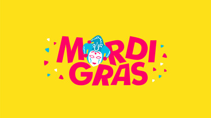 mardi gras text concept on yellow background