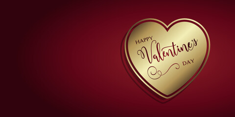 card or banner to wish a happy Valentine's Day in burgundy in a gold-colored heart on a gradient burgundy background