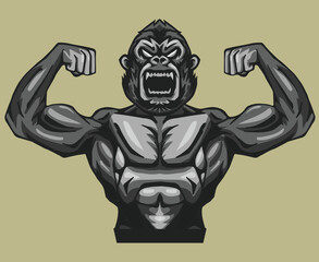 ferocious strong Gorilla showing muscle, vector-illustration 