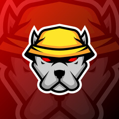 vector graphics illustration of a dog bucket hat in esport logo style. perfect for game team or product logo