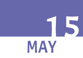 15 may calendar date with copy space. Very Peri background and white numbers. Trending color for 2022.