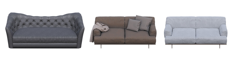 sofa isolated on white background, interior furniture, 3D illustration, cg render