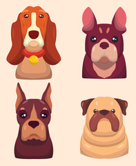 four cute cartoon dog faces in vector for design