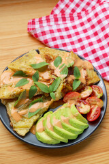 A Plate of Homemade Spanish Omelette or Tortilla Espanola with Fresh Salad