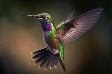 Obraz premium Hovering colorful hummingbird created with Generative AI technology