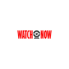 Watch now button icon. Watch video banner isolated on white background