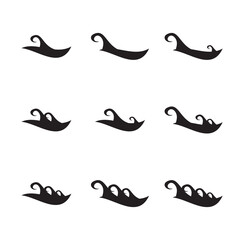 Beach waves set vector illustration white background, black silhouette icons.