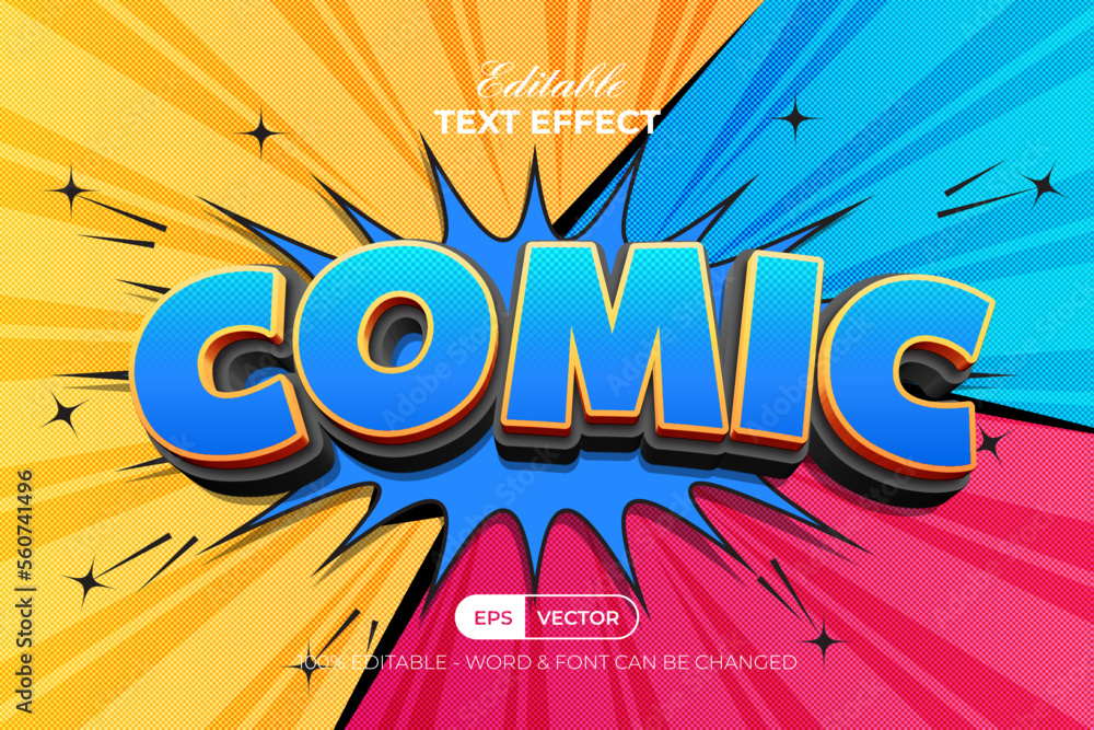 Poster comic text effect 3d style. editable text effect with speech bubble halftone background.