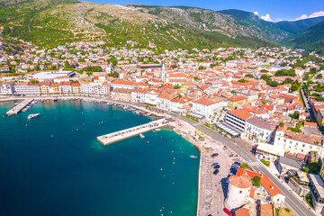 Town of Senj waterfront aerial view, Adriatic sea