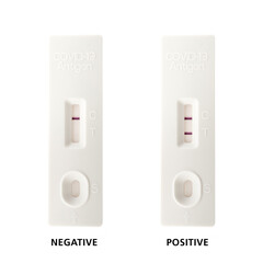 Rapid antigen test cassette for Covid-19 isolate showing positive and negative result