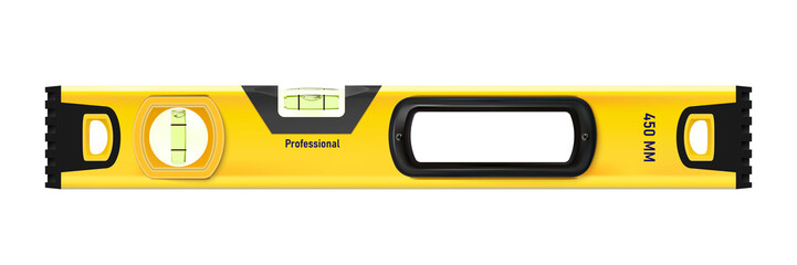 Bubble tool, realistic yellow small construction level isolated. Ruler building and engineering equipment. png