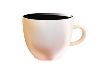 Realistic coffee cup light peach or pastel pink color isolated. Ideal concept fresh beverage, decorative design for cafeteria, posters, banners, cards. Png