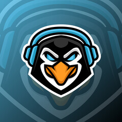 vector graphics illustration of a penguin gaming in esport logo style. perfect for game team or product logo
