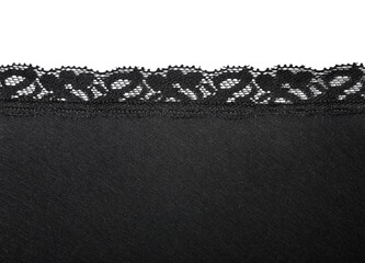 piece of black fabric with lace on a white background
