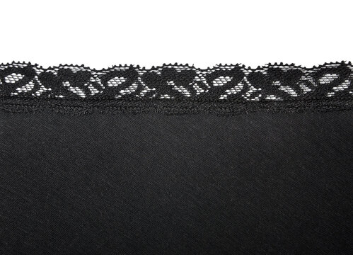 Piece Of Black Fabric With Lace On A White Background