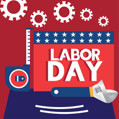 Colored labor day poster with wrench and calendar Vector