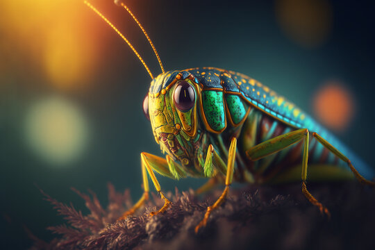 An extremely sharp and detailed portrait of grasshopper macro. Generative AI. Detailed grasshopper. The best picture of a grasshopper.