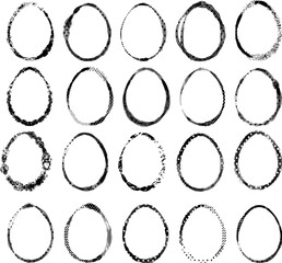 A set of 20 frames in the oval shape of eggs. Silhouettes of Easter eggs for sublimation frames. Easter egg templates.