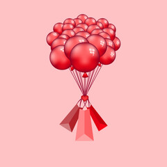 Helium red balloons with three gift boxes. Decorative design elements. Vector illustration balloon with the red gift box