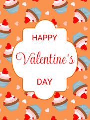 Vector Valentine s Day greeting card with cupcakes