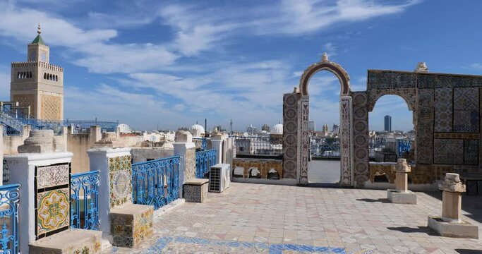 View of the Old Medina of Tunis, Unesco. Around 700 monuments, including palaces, mosques, mausoleums, madrasas and fountains, testify to this remarkable historic city.