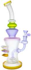 Multicolored frosted glass bong with crystal accents on a transparent background