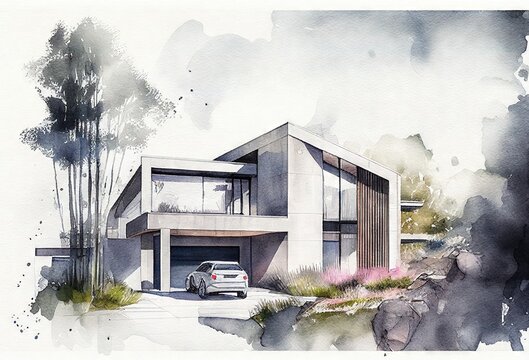 Premium AI Image | Architectural Visions Sketch and Watercolor Paint of  House Building Concept Generative AI