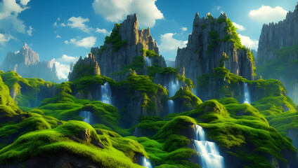 美しき山奥の秘境　ファンタジー　風景