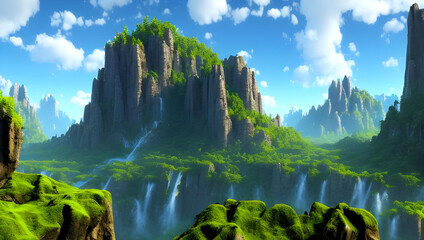 美しき山奥の秘境　ファンタジー　風景