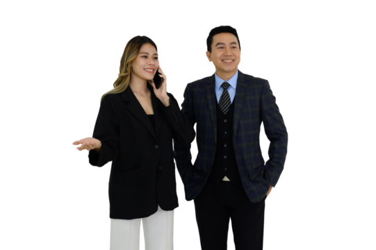 Business men and women standing and talking on transparent background,PNG file	
