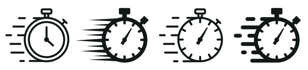 Set of Timer icons. Quick time icon, fast deadline. Timer and stopwatch icons. Rapid line symbol. Countdown timer collection. - obrazy, fototapety, plakaty