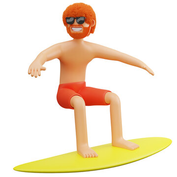 man playing surfing 3d rendering illustration character