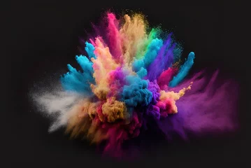 Poster Im Rahmen solitary powder bursts of various colors against a clear background. Generative AI © LukaszDesign