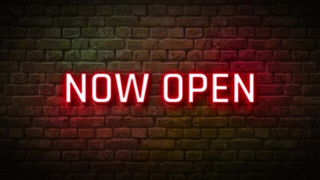 Now open text neon with brick background, Led text animation