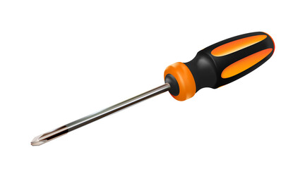 Orange professional realistic screwdriver with a plastic handle. isometric 3d construction tool isolated. Cruciform for repair and construction. Png - obrazy, fototapety, plakaty