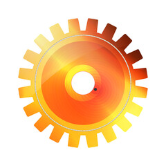 Orange, red and yellow Digital bright Technology Gear icon. Cogwheel abstract mechanical part. Gold light design for decoration. png