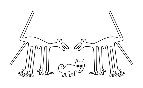 The dogs and the cat - a paraphrase of the famous geoglyphs from Nazca on transparent background