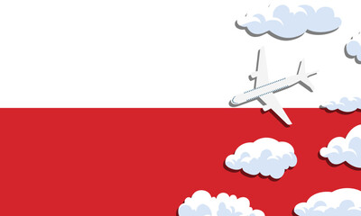 Fototapeta na wymiar Poland travel concept. Airplane with clouds on the background of the flag of Poland. Vector illustration
