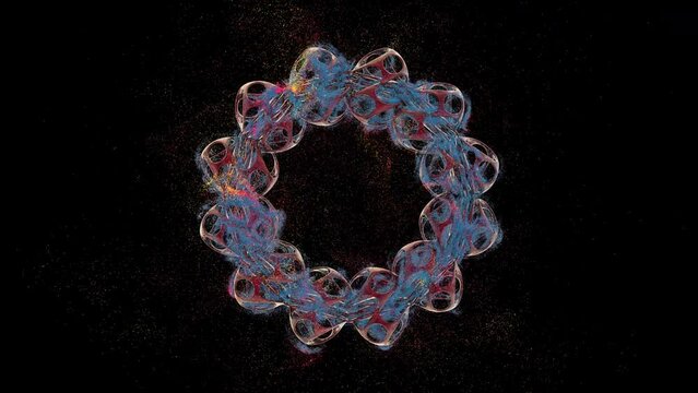Colorful Ornate Wreath with Particles Flowing Away